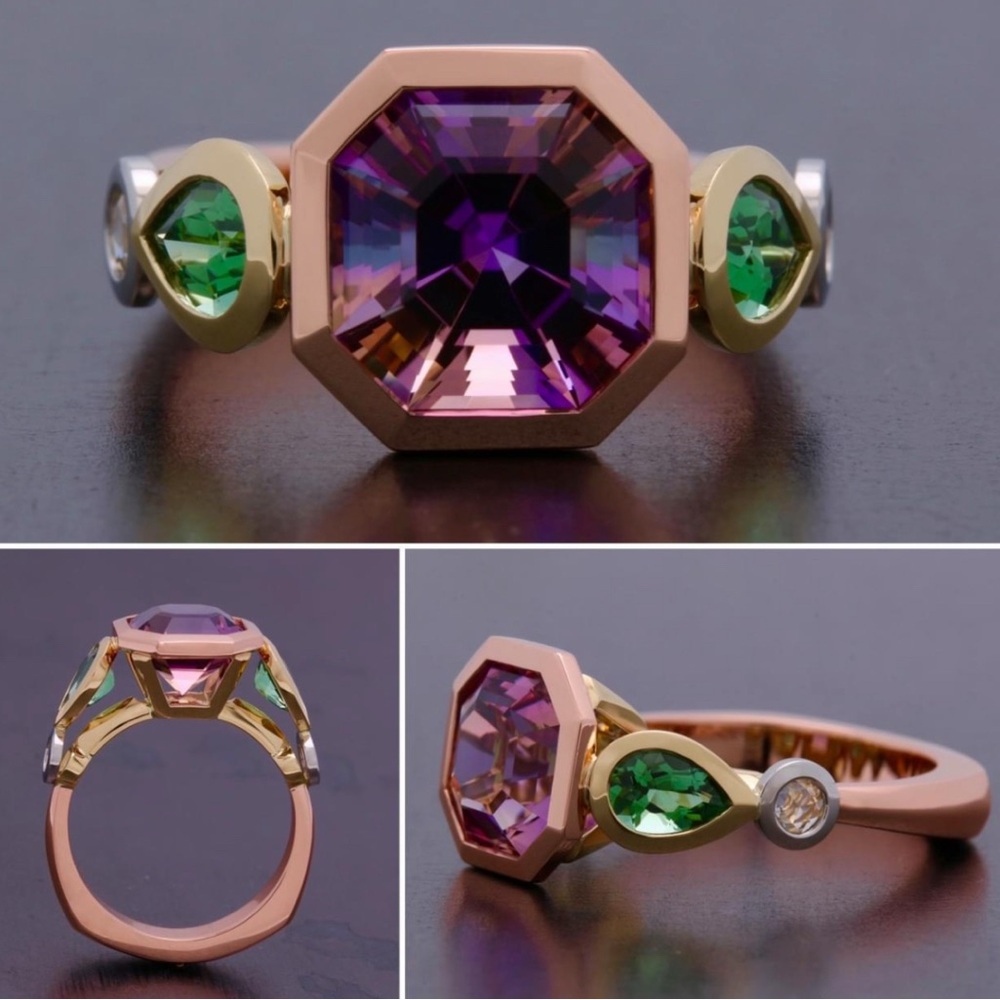 Stunning One Of A Kind Custom Ring Fine Jewelry 3.15 Carat Amatrine FiorVita